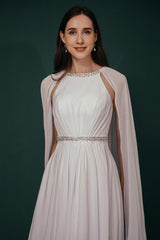 Simple Beadings White Chiffon Summer Wedding Dress with Cape-Dbrbridal