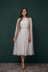 Simple Beadings White Chiffon Summer Wedding Dress with Cape-Dbrbridal