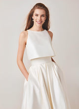 Simple Ivory Satin Chic A-line Wedding Dress Zipper Sleeveless-Dbrbridal