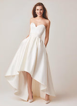Simple Ivory Satin Chic A-line Wedding Dress Zipper Sleeveless-Dbrbridal