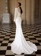 Simple Wedding Dress Split Front Two Pieces Long Sleeves-Dbrbridal
