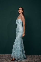 Sky blue Lace Criss-cross back Mermaid Prom Dress-Dbrbridal