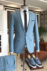 Sky Blue Peaked Lapel 3 Flaps Mens Prom Outfits-Dbrbridal