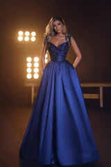 Sleeveless A-Line Evening Prom Dress With Sequins Tassels in Royal Blue-Dbrbridal