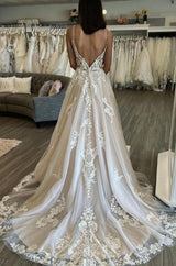 Sleeveless A-Line Long Spaghetti Straps Wedding Dresses-Dbrbridal
