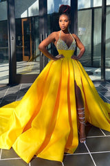 Sleeveless Ball Gown Spaghetti Backless Beading Prom Dress-Dbrbridal