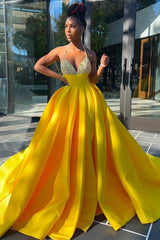 Sleeveless Ball Gown Spaghetti Backless Beading Prom Dress-Dbrbridal