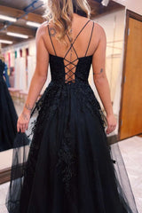 Sleeveless Black A-Line Prom Dress Featuring Appliques-Dbrbridal