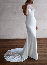 Sleeveless Court Train Wedding Dresses Lace-Dbrbridal