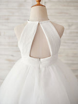 Sleeveless Crewneck Ecru White Kids Party Dresses-Dbrbridal