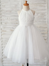 Sleeveless Crewneck Ecru White Kids Party Dresses-Dbrbridal