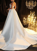 Sleeveless Elegant Sweetheart Satin Sequined Mermaid Fitted Wedding Dresses-Dbrbridal