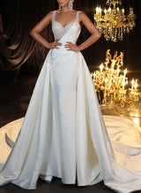 Sleeveless Elegant Sweetheart Satin Sequined Mermaid Fitted Wedding Dresses-Dbrbridal