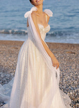 Sleeveless Floor-Length Tulle Wedding Dresses-Dbrbridal