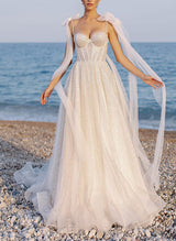 Sleeveless Floor-Length Tulle Wedding Dresses-Dbrbridal