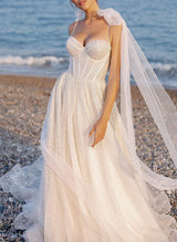 Sleeveless Floor-Length Tulle Wedding Dresses-Dbrbridal