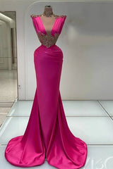 Sleeveless High Neck Mermaid Prom Dresses With Appliques in Fuchsia-Dbrbridal