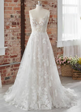 Sleeveless Lace Wedding Dresses Chic A-line V-Neck Sweep Train-Dbrbridal