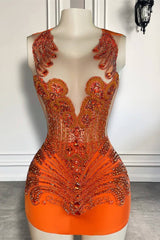 Sleeveless Orange Short Prom Dresses with Scoop Neck and Beadings-Dbrbridal