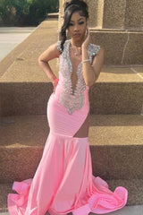 Sleeveless Pink Cutout Mermaid Long Prom Dresses-Dbrbridal