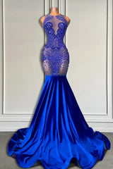 Sleeveless Royal Blue Scoop Neck Mermaid Prom Dress with Beadings-Dbrbridal