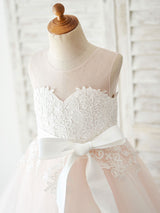Sleeveless Sash Formal Tulle Lace Kids Pageant flower girl dresses-Dbrbridal