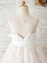 Sleeveless Sash Formal Tulle Lace Kids Pageant flower girl dresses-Dbrbridal