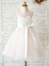 Sleeveless Sash Formal Tulle Lace Kids Pageant flower girl dresses-Dbrbridal