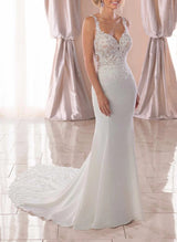 Sleeveless Stretch Crepe Court Train Wedding Dress-Dbrbridal