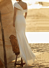 Sleeveless Sweep Train Silk Like Satin Wedding Dresses-Dbrbridal