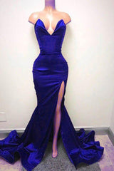 Sleeveless Sweetheart Front-Split Chic Sweep-Train Formal Dresses-Dbrbridal