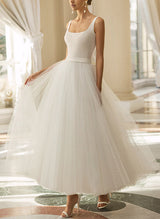 Sleeveless Tulle Wedding Dresses Bows featuring Ball-Gown Square Neckline-Dbrbridal