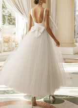 Sleeveless Tulle Wedding Dresses Bows featuring Ball-Gown Square Neckline-Dbrbridal
