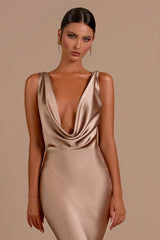 Sleeveless V-Neck Mermaid Long Prom Dress With Dropped Back-Dbrbridal