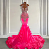 Sleeveless Velvet Mermaid Style Dress with Beadings in Pink Barbie Color-Dbrbridal