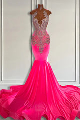 Sleeveless Velvet Mermaid Style Dress with Beadings in Pink Barbie Color-Dbrbridal