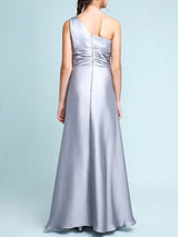 Sliver One Shoulder Elastic Woven Satin Sleeveless A-line Beaded Kids Party Dresses-Dbrbridal