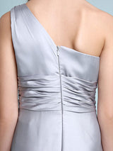 Sliver One Shoulder Elastic Woven Satin Sleeveless A-line Beaded Kids Party Dresses-Dbrbridal