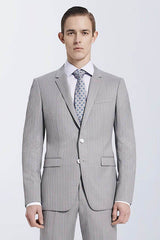 Small Notch Lapel Light-colored Stripes High Quality Light Grey Mens Suits-Dbrbridal