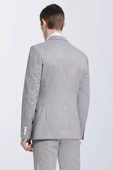 Small Notch Lapel Light-colored Stripes High Quality Light Grey Mens Suits-Dbrbridal