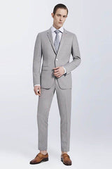 Small Notch Lapel Light-colored Stripes High Quality Light Grey Mens Suits-Dbrbridal