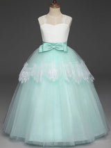 Soft Pink Kids Formal Dress Lace Bows A-line Girls Pageant Dress-Dbrbridal