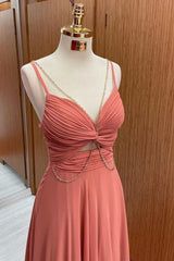 Spaghetti-Straps Chiffon Sweetheart Sleeveless A-line Prom Dress-Dbrbridal