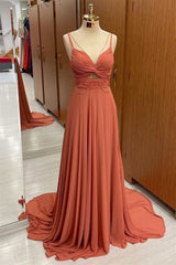 Spaghetti-Straps Chiffon Sweetheart Sleeveless A-line Prom Dress-Dbrbridal