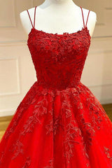 Spaghetti-Strapss Floral Lace Aline Evening Gown Sleeveless Formal Dresses-Dbrbridal