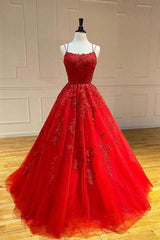 Spaghetti-Strapss Floral Lace Aline Evening Gown Sleeveless Formal Dresses-Dbrbridal