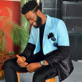 Sparkly Blue and Black Slim Fit Gorgeous Men Suits-Dbrbridal