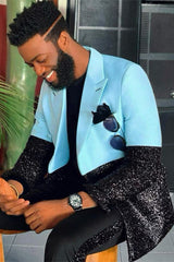 Sparkly Blue and Black Slim Fit Gorgeous Men Suits-Dbrbridal
