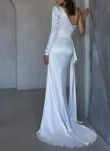 Sparkly Wedding Dresses Long Sleeves One-Shoulder-Dbrbridal