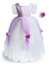 Square Neck Taffeta Short Sleeves Ankle Length Princess Flowers Kids Social Party Dresses-Dbrbridal
